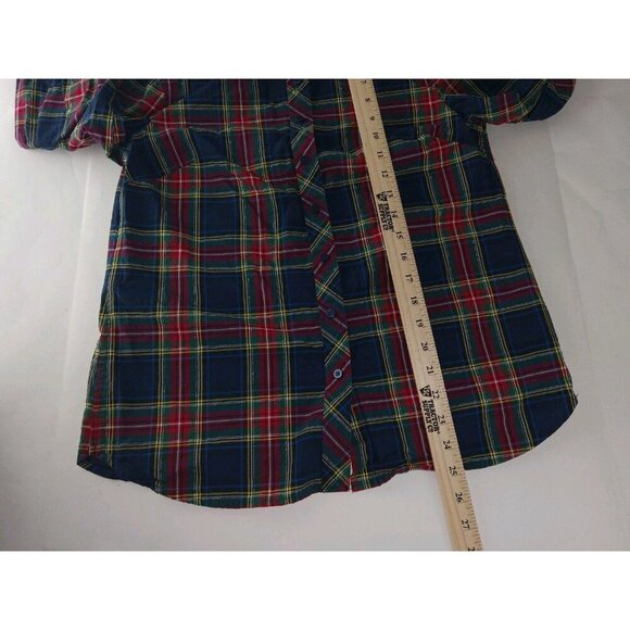 Talbots Shirt Womens Sz SP Petite By Navy Blue Red Tartan Plaid Button Up Cotton - Picture 10 of 10